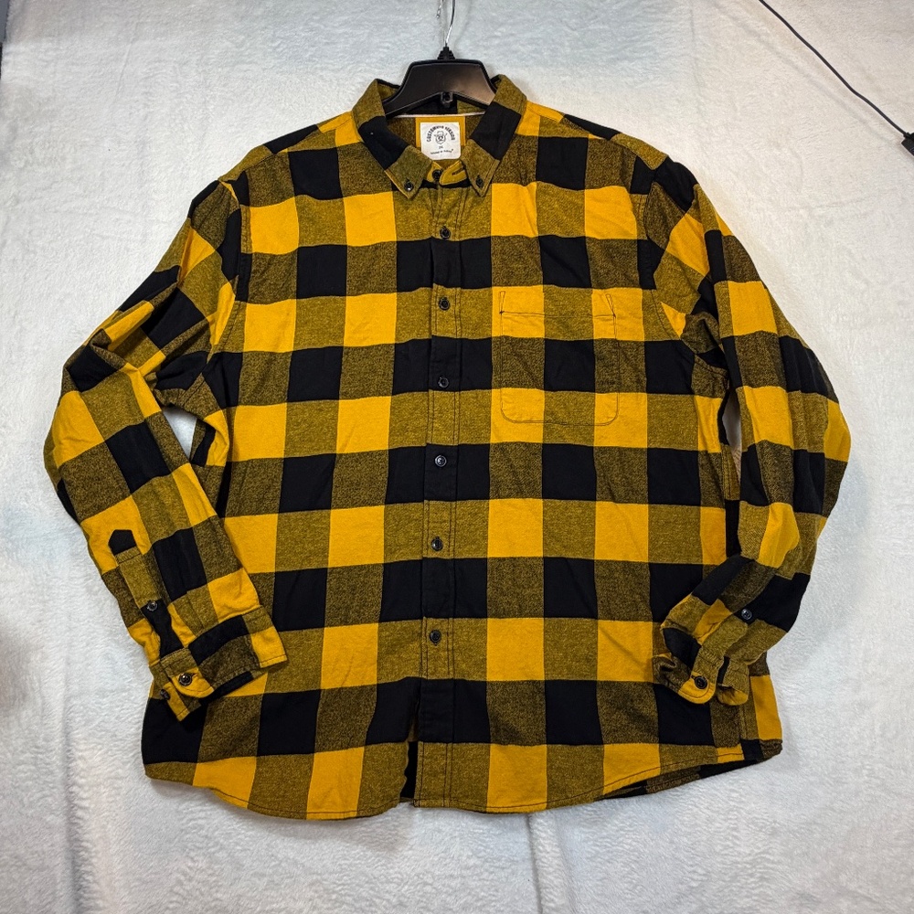 Customized Version by Dubnik Plaid Shirt Mens Size 2XL Yellow Black Cowboy Flann